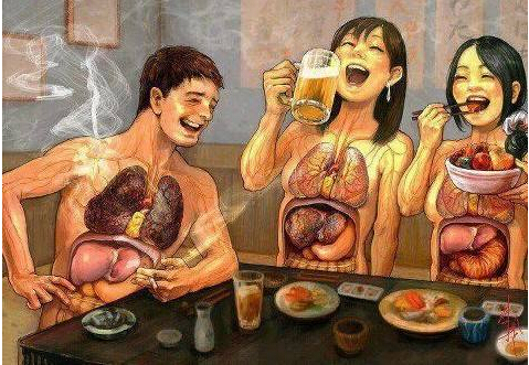 适当地 喝酒时可以强身健体，但是过量饮酒伤害的是您的心肝脾肺肾